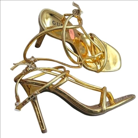 GUESS Gold Strappy Women's Sandals party spring summer heels - Picture 1 of 4
